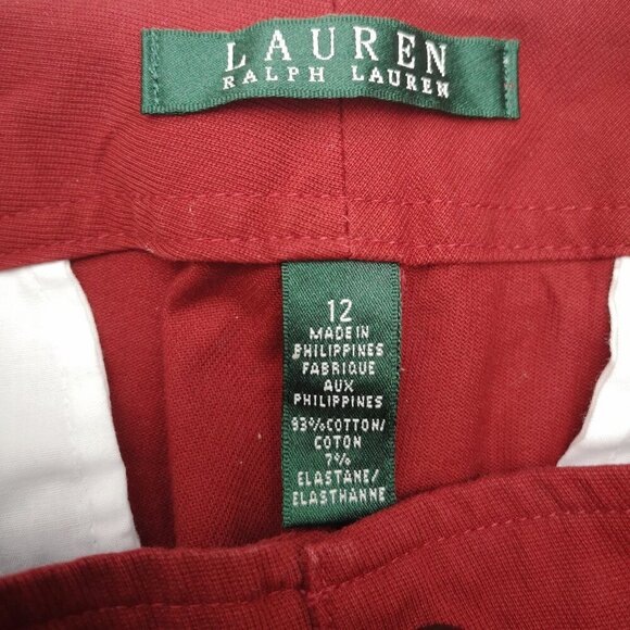 Lauren Ralph Lauren Ladies Size 12 Narrow Leg Zipper & Snap Closure Red Pants - Picture 3 of 12